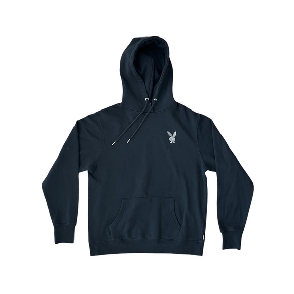 Playboy Hoodie Mens Size Small Black Pullover Sweatshirt Bunny Logo Graphic Y2K - Picture 2 of 8